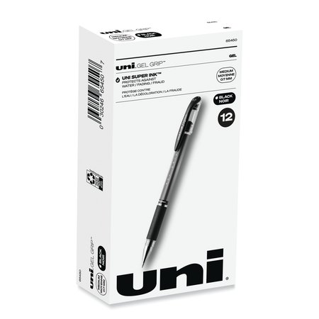 UNI-BALL Signo GRIP Stick Gel Pen, 0.7mm, Black Ink, Silver/Black Barrel, PK12 65450